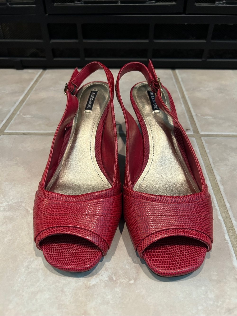 Alex Marie Red Lizard-Textured Peep-Toe Slingbacks